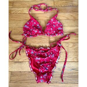 Floral striking red cottagecore bikini